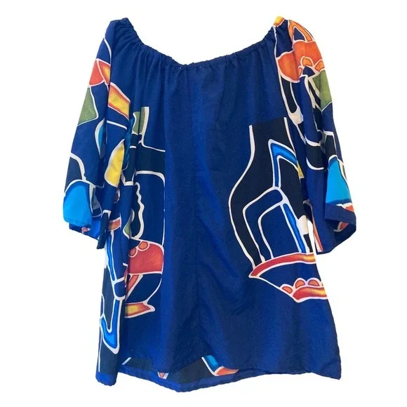Lapogee Blue Tunic - African Women Print - Size Large - Picture 2 of 4